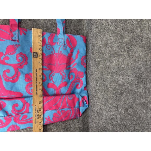 Lilly Pulitzer Tote Bag Womens Blue Pink Crab Seashell Beach Travel Estee Lauder - Picture 5 of 7